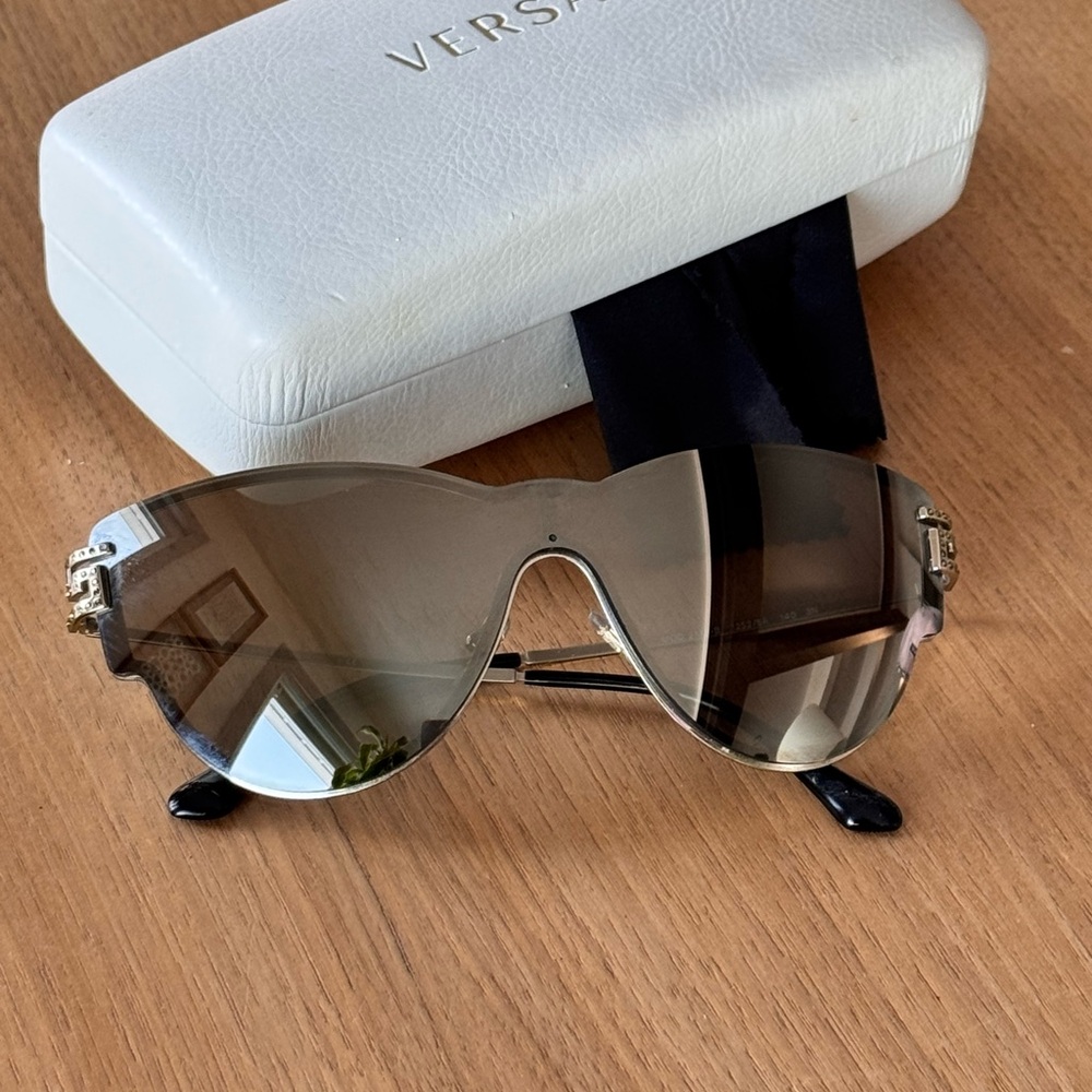 Versace Gradient Brown Shield Sunglasses with Gold Accents